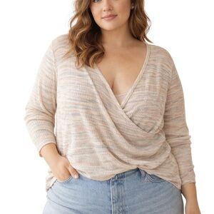 Madewell Ribbed Wrap Front Top XXL Soft Knit Long Sleeve Multicolor